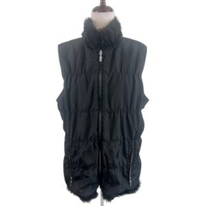 Chico's‎ Black Puffer Vest Faux Fur Trim Knit Back Size 2 Large 12